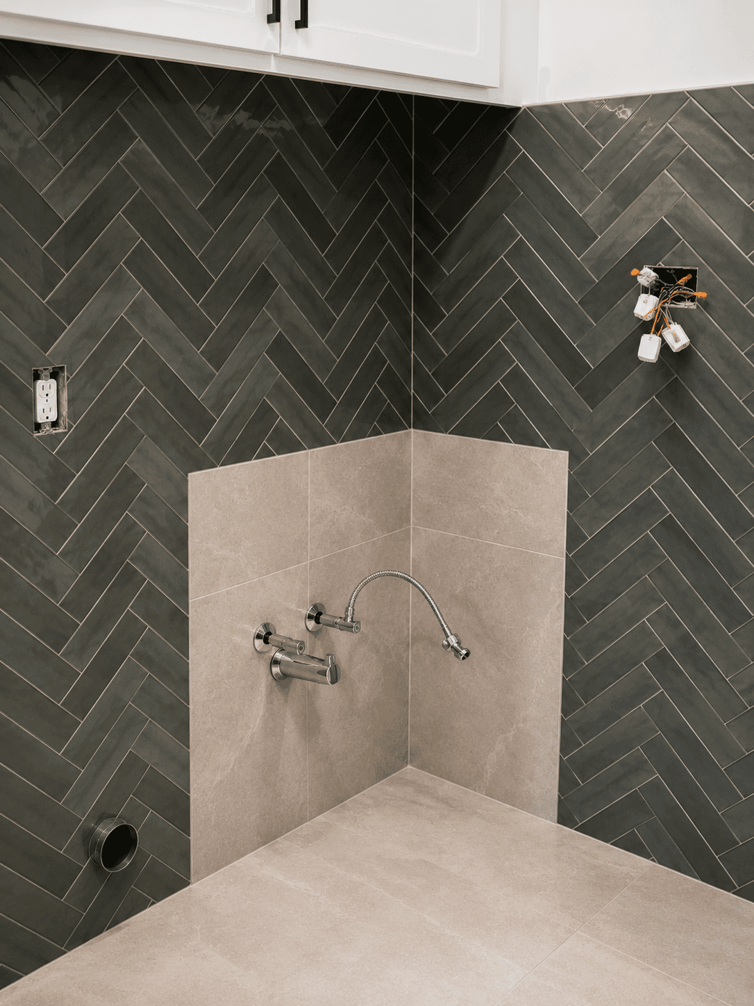 Modern bathroom corner under construction